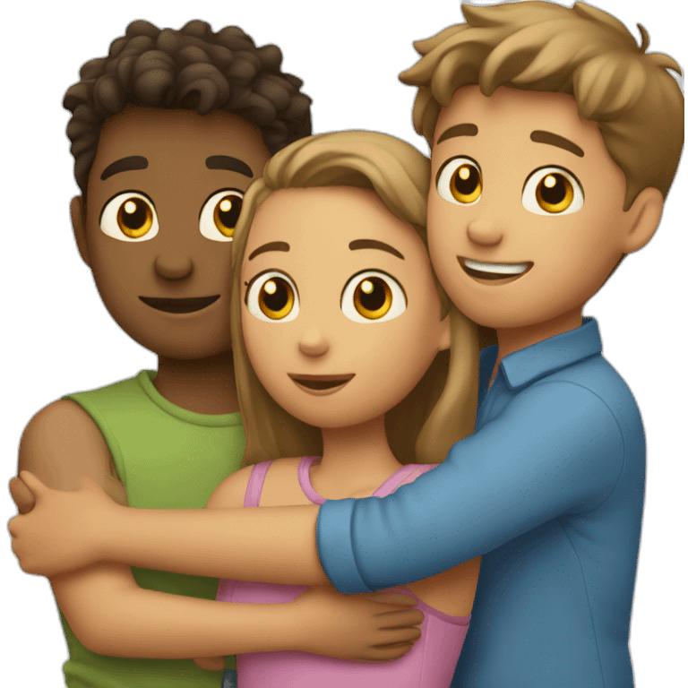 Two boys and a girl hugging emoji