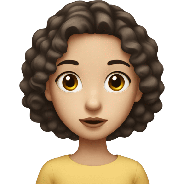 girl with white spots around her eyes, dark brown hair, brown big eyes and lips emoji