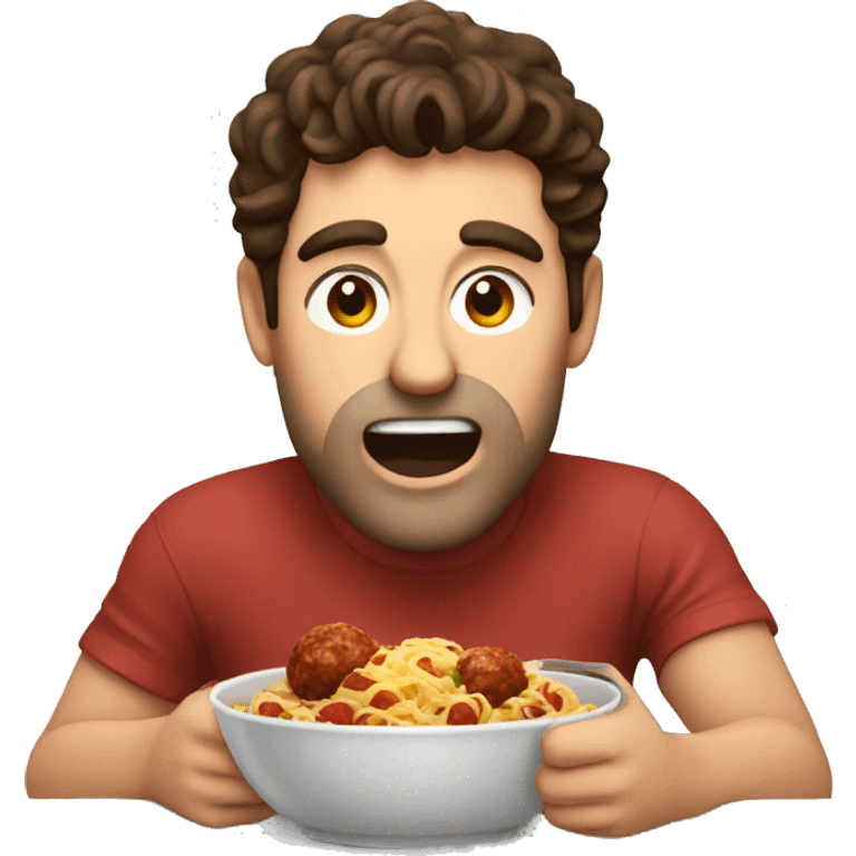 brunette man devouring pasta and meatballs emoji