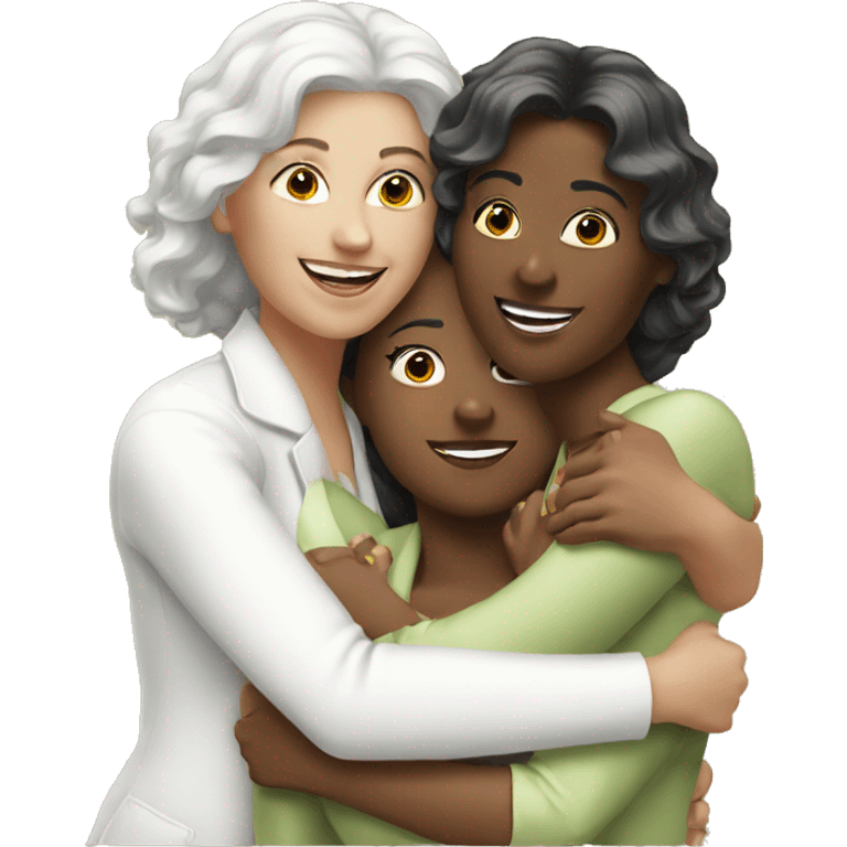 three white ladies hugging emoji