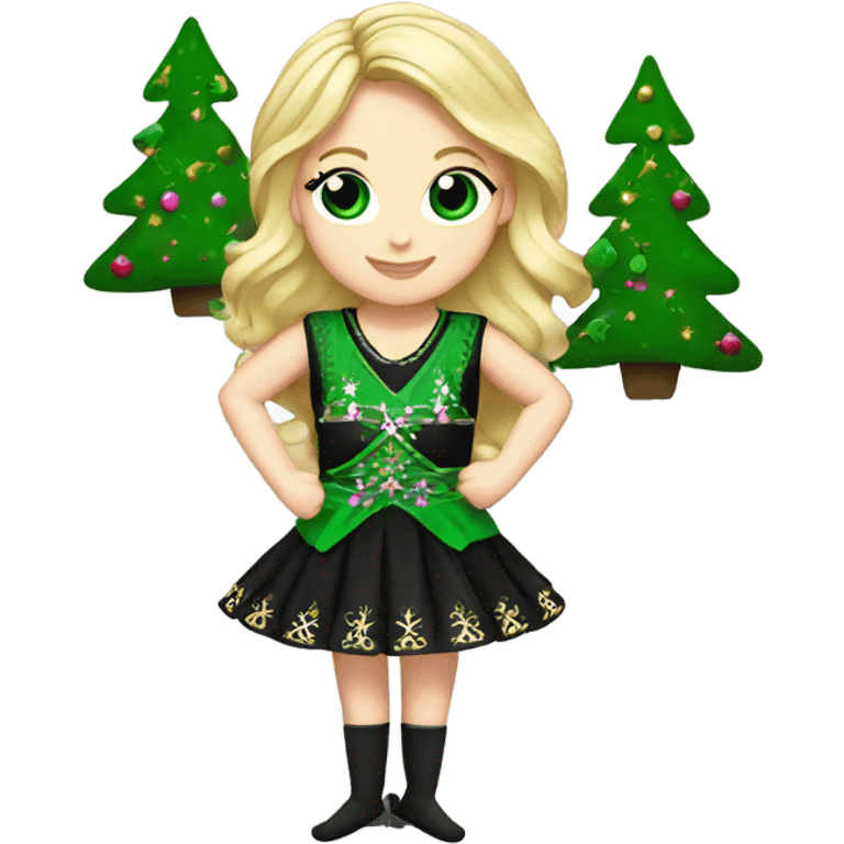 Blonde Irish dancer with pink green and black with Christmas tree emoji