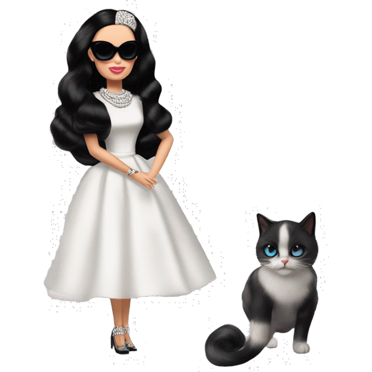 White Diamonds Elizabeth Taylor Barbie. Jenna Ortega Wednesday Addams.Satin dress, opera gloves,pumps, bracelet, earrings, sunglasses Cuddling up with Slippers the kitten. emoji