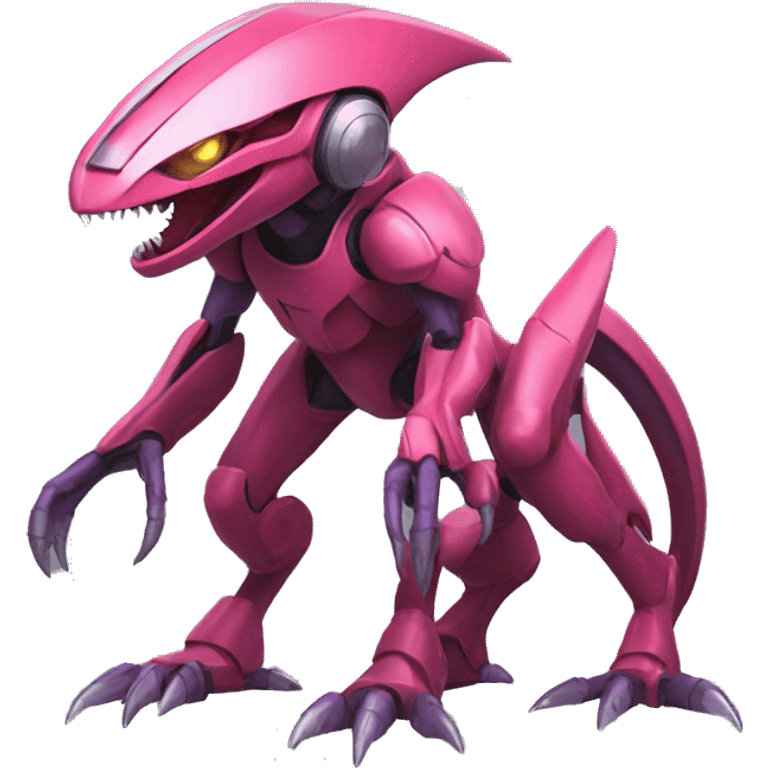 a Genesect-Raptor-Fakémon—hybrid with a futuristic visor-helmet full body emoji