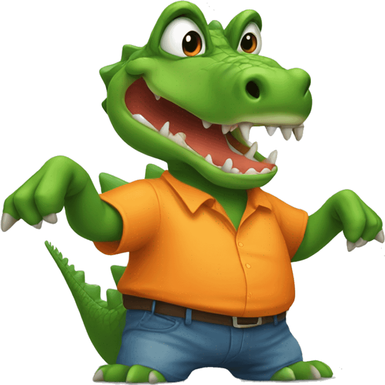 Fighting alligator wearing an orange colored shirt emoji