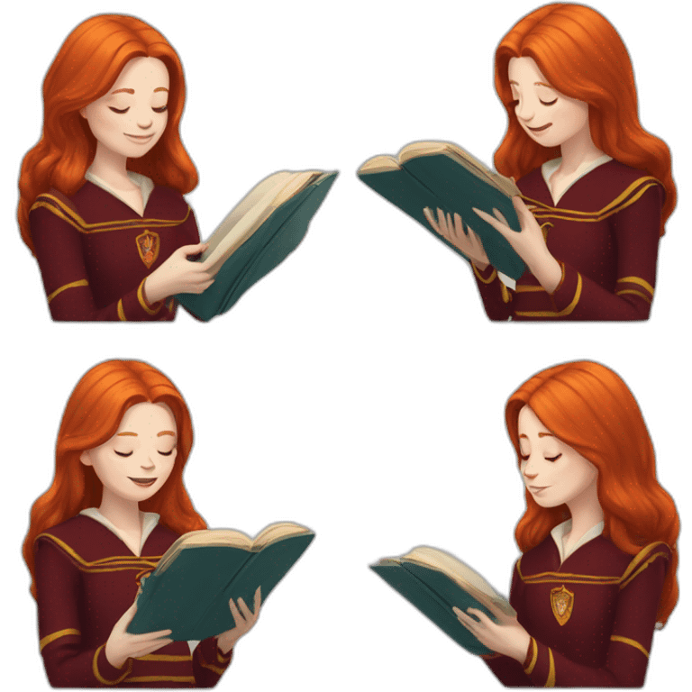 Pale skinned gryffindor Redhead reading a book emoji