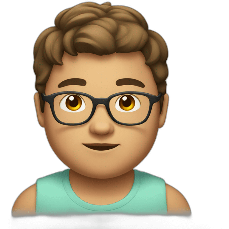 a young fat boy with brown short hair and a transparent glasses emoji