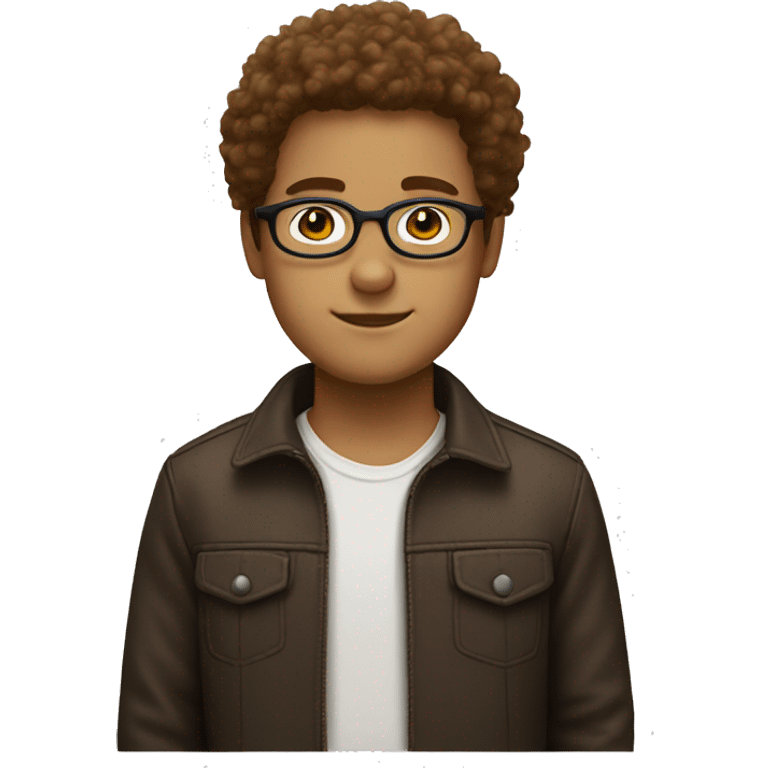 a white boy with brown fluffy hair and round glasses emoji