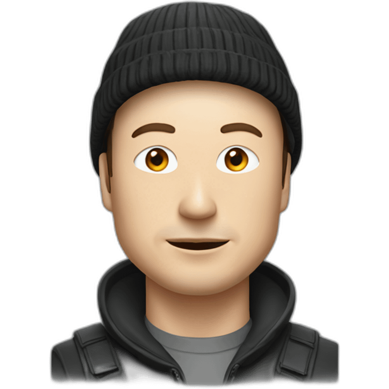 Elon Musk wearing a beanie with a propeller on top emoji