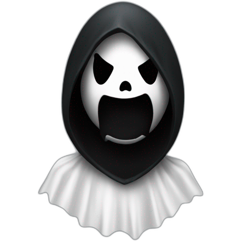 Ghostface with his black costume ans with a big mouth emoji