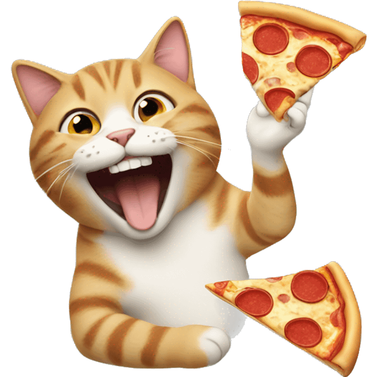 cat laughing while eating a pizza emoji