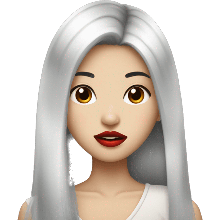 asian girl with sliver midle hair, big lips, long lashes, red lips emoji