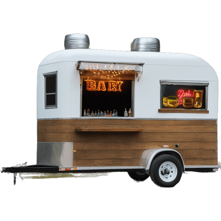 mobile bar horse trailer with neon bar sign and rustic wood window  emoji