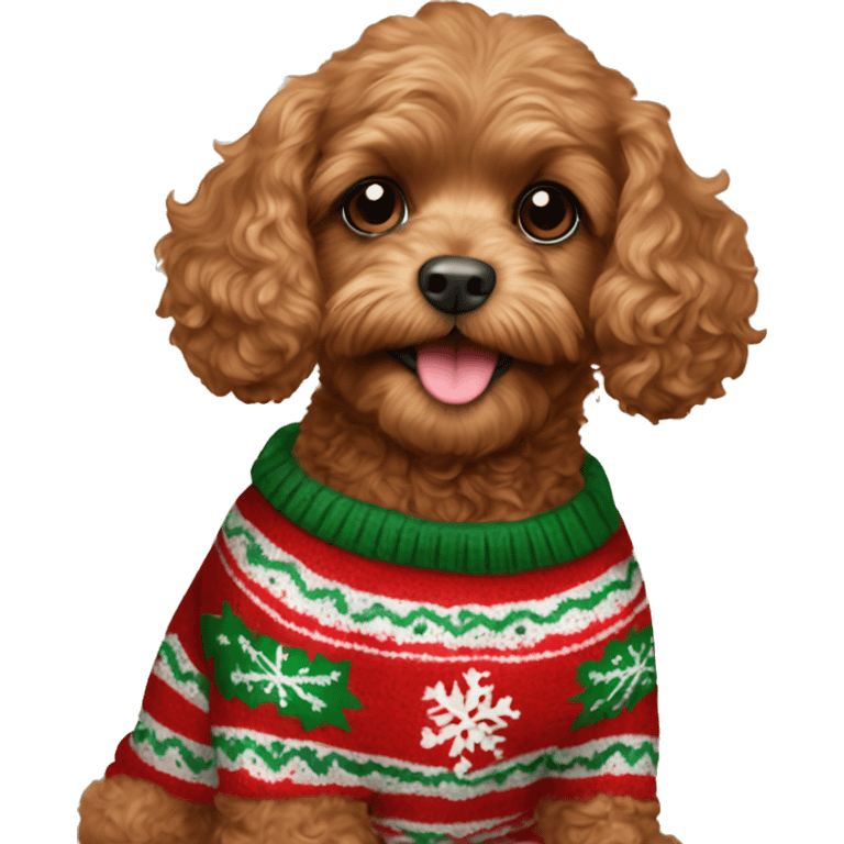 ruby brown toy cavoodle in a christmas sweater   emoji