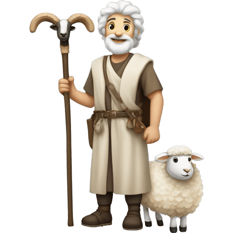 A shepherd with a staff and a sheep emoji