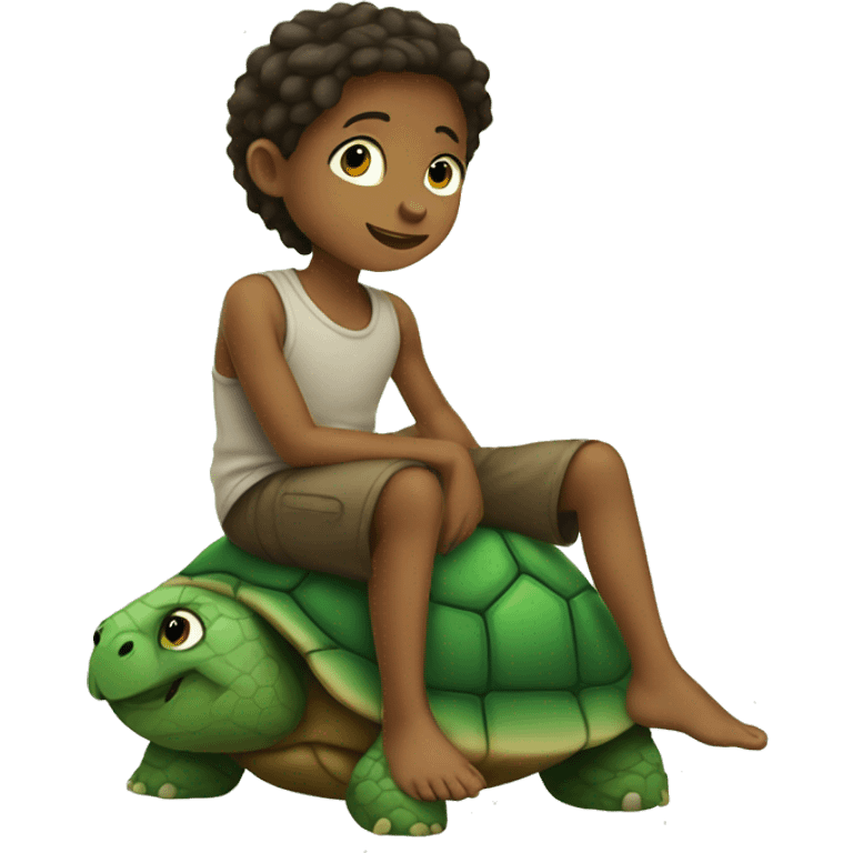 Kid sitting on a turtle emoji