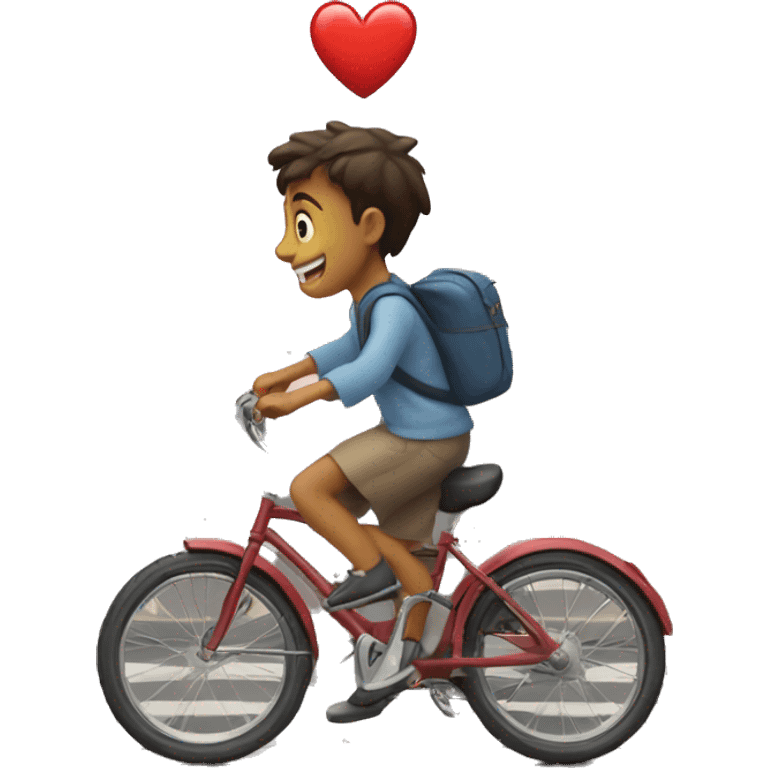 Heart crossing the street and a boy on a bicycle runs into the heart with the front tire emoji