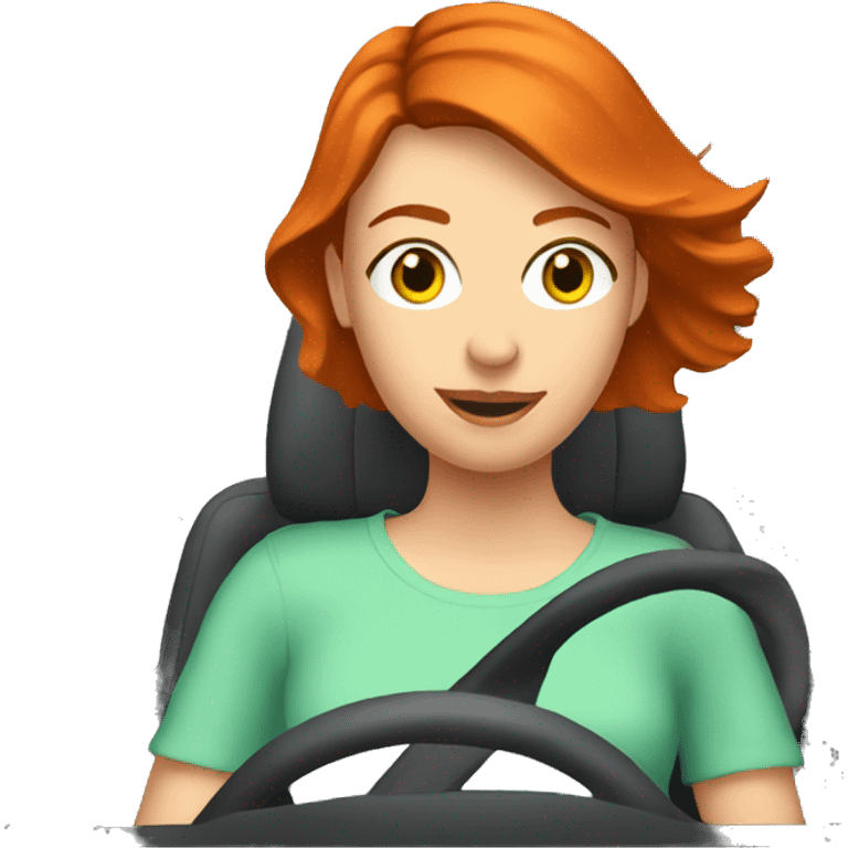 red haired young woman going on a long drive in a car emoji