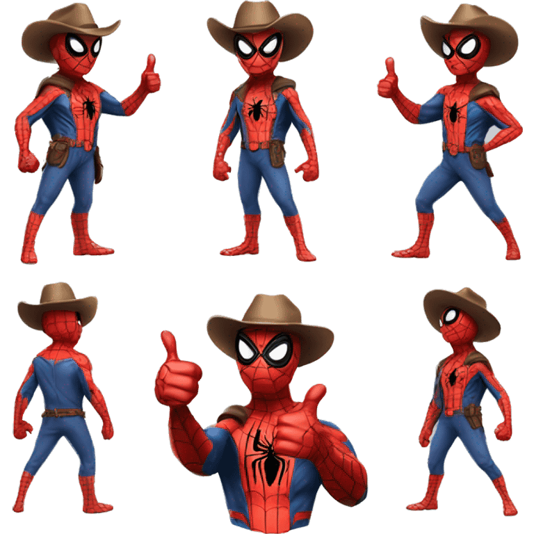 Realistic spiderman giving a thumbs up wearing a cowboy hat emoji