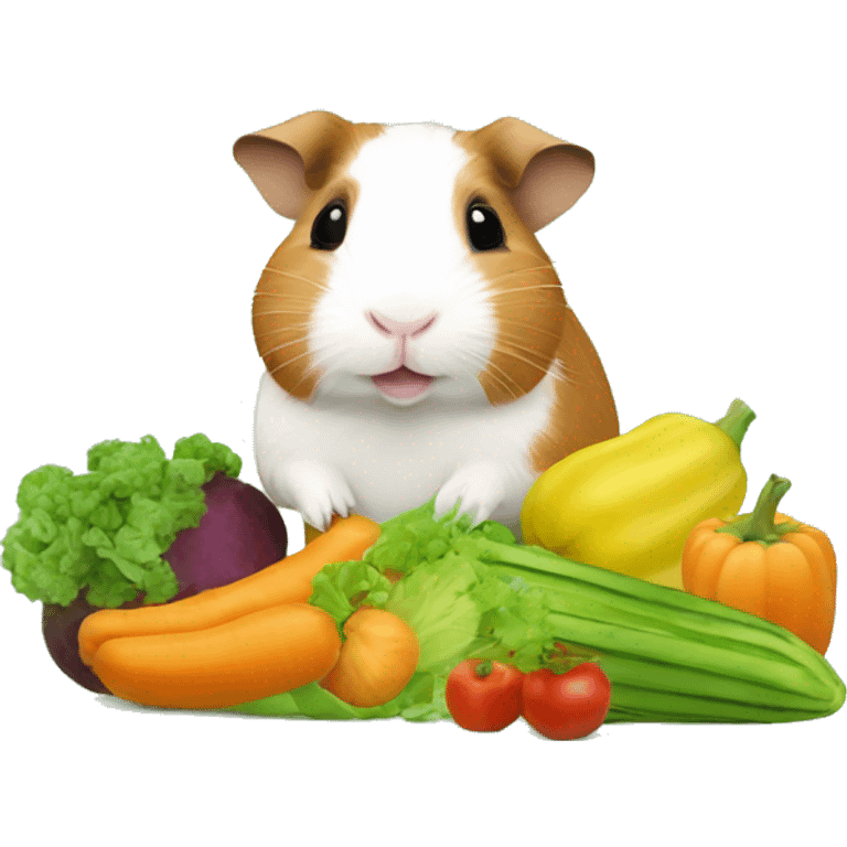 Guineapig playing on a pile of veggies and fruit emoji