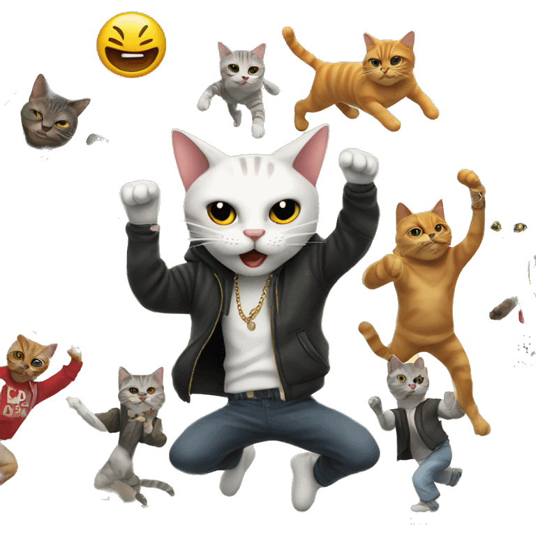 Cat doing a backflip with a gang and the cat has gangster clothes on emoji