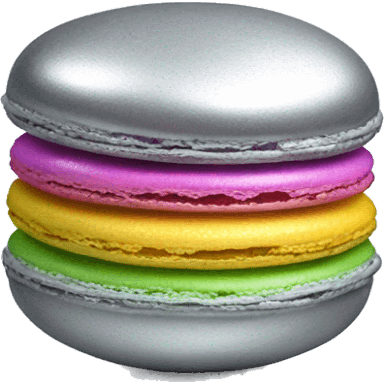 Realistic metallic silver macaroon with gradient colorful filling  emoji