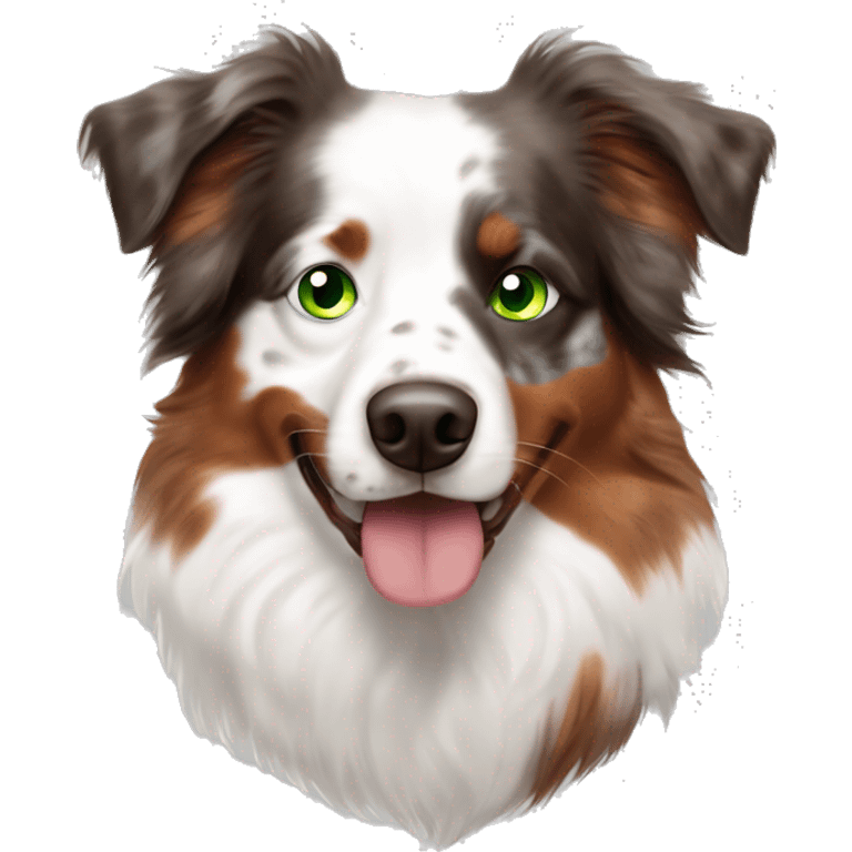 Red Merle Australian shepherd with one green eye and one marble eye half blue half green emoji