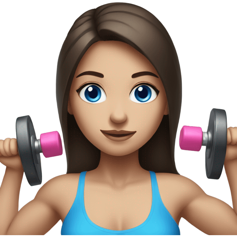 Realistic brunette girl with bright blue eyes lifting weights emoji