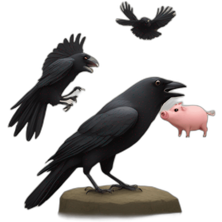 Crow attacking a pig emoji