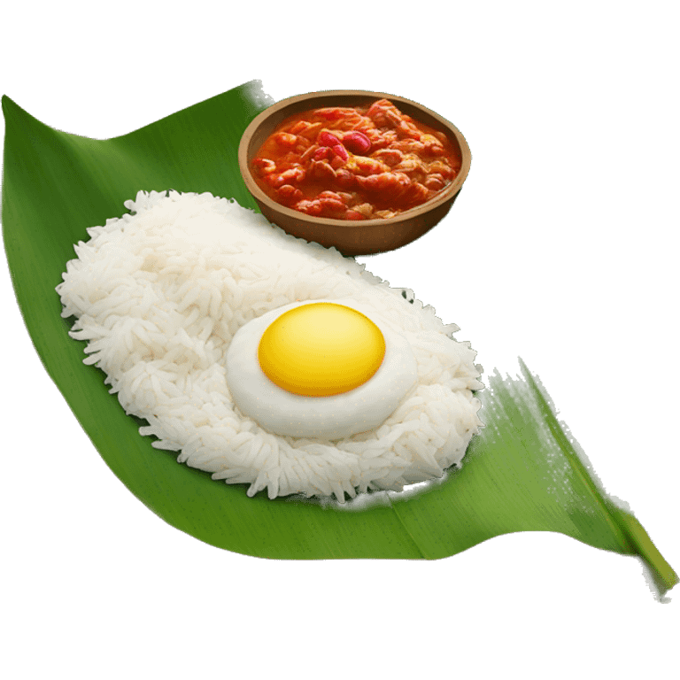 Nasi lemak on banana leaf with sambal chilli emoji