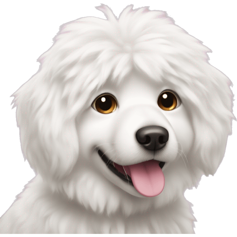 Fluffy white dog with pink nose emoji