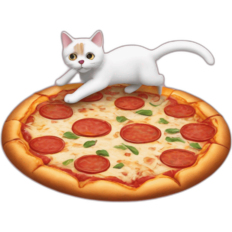 Cat hovering on pizza emoji