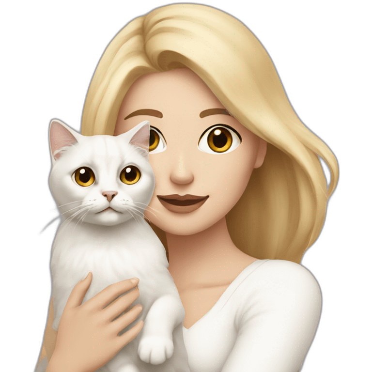 blonde woman with brown eyes holding a white persian cat emoji