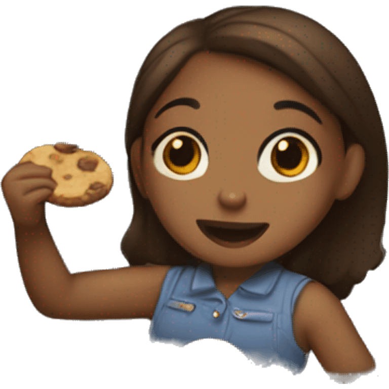 Brown girl with brown hair eating cookies emoji