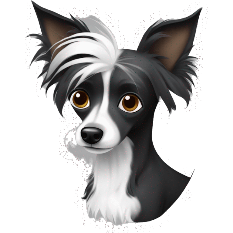 Black chinese crested dog 2 black paws and två white. Black and white hair emoji