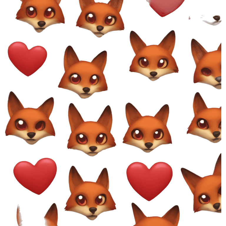 dark red fox face with tiny red heart instead of eyes emoji