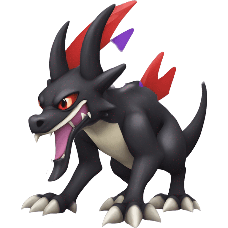 Black Cool Edgy Nargacuga-Houndoom-Garchomp-Noivern Fakémon  with White and Red and purple and black Edgy markings emoji