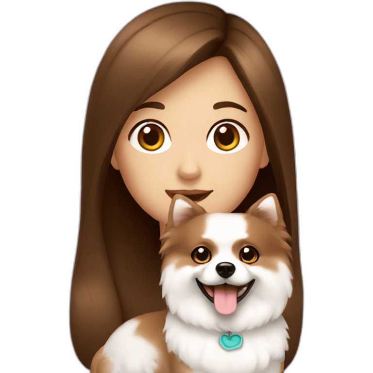 a girl with brown hair with a white pomerania  emoji