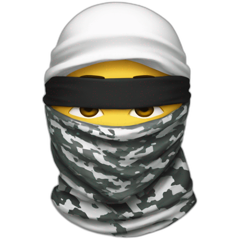 A person masked with a white and black shemagh and wearing military clothing  emoji