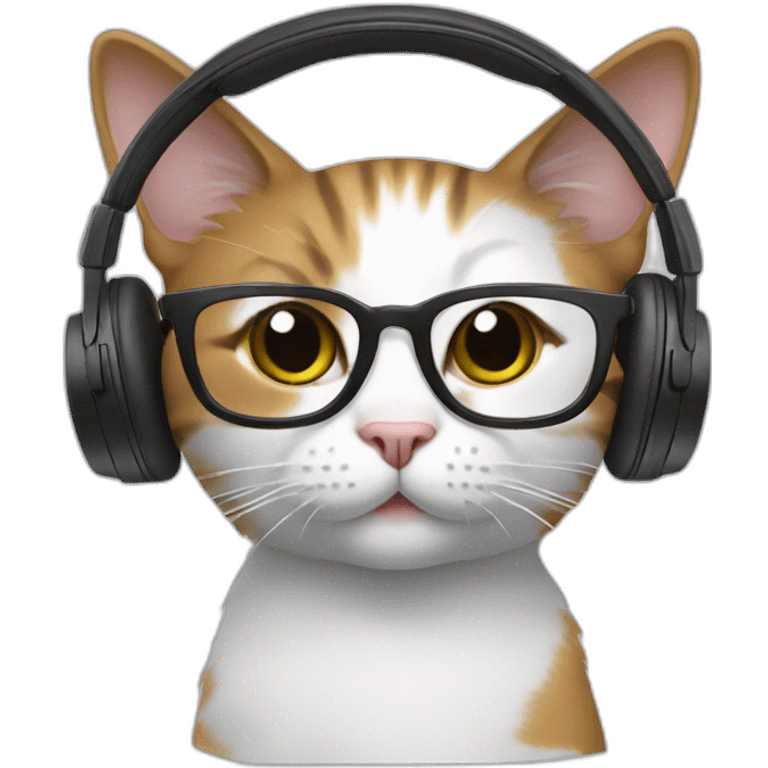 Cat with headphones, glasses and computer  emoji