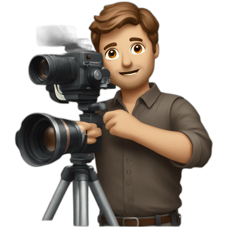 European film director with brown piled short hair holding a cinema camera emoji