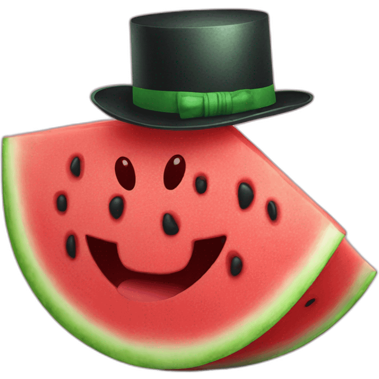 Watermelon slice wearing a top hat emoji