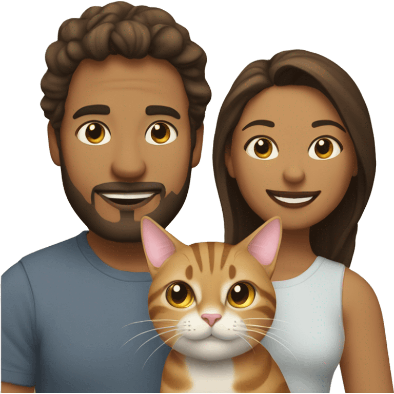 me & husband with two cat. tabby & tabu. emoji