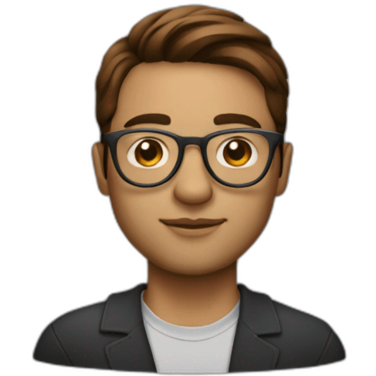 designer with laptop, round glasses, brown hair and a side parting emoji