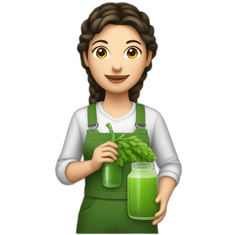 brunette Female farmer with braid and green juice bottle emoji