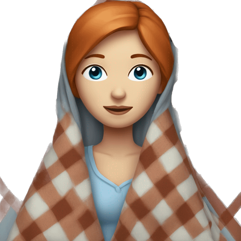 Relaxing redhead woman blue eyes wrapped in a blanket emoji