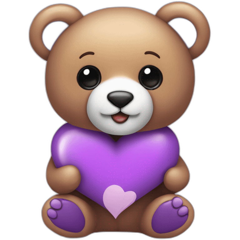 Un osito de peluche sosteniendo un corazón de color morado emoji