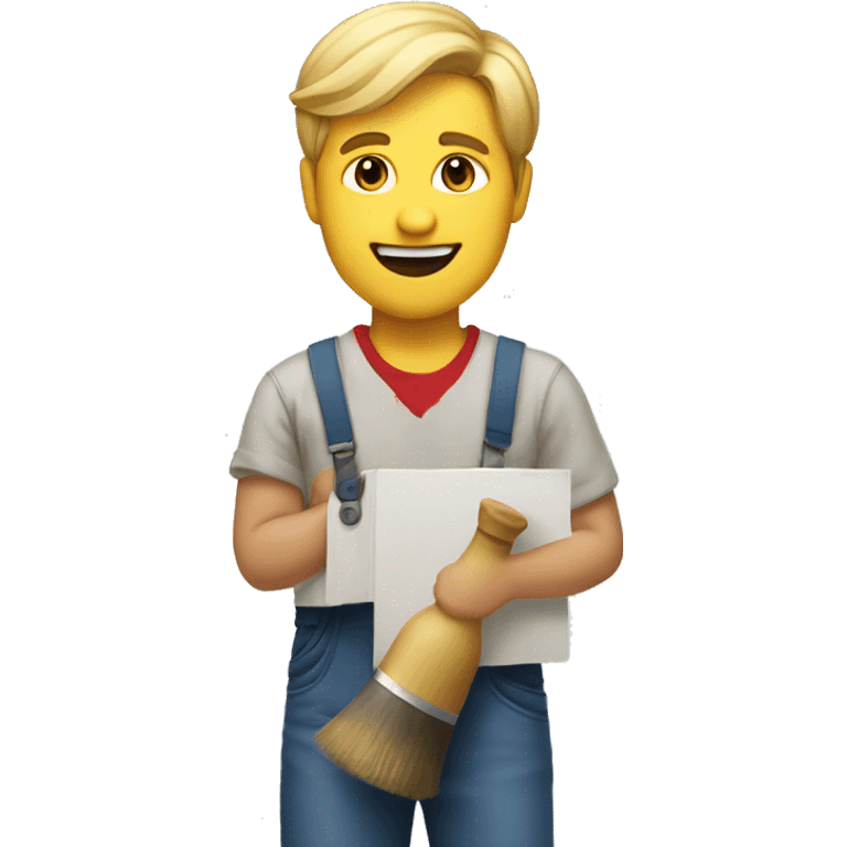 a guy with blond hair and dressed like a painter holding a painting emoji