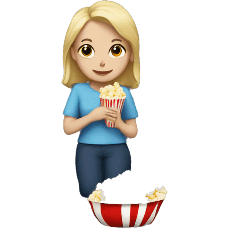 White woman eating popcorn emoji