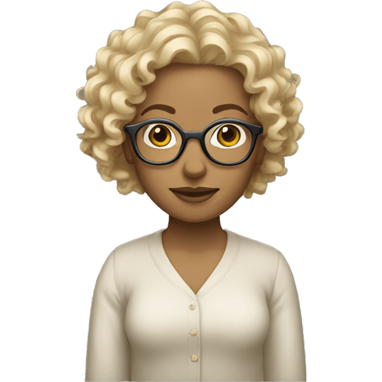 blond curly hair woman with beige glasses emoji