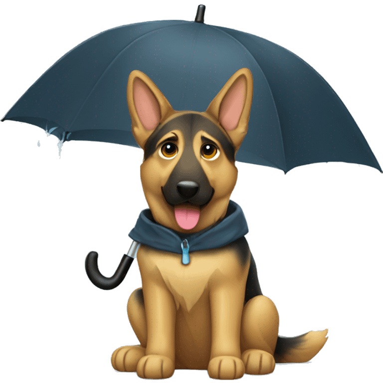 German shepherd with umbrella and raincoat emoji